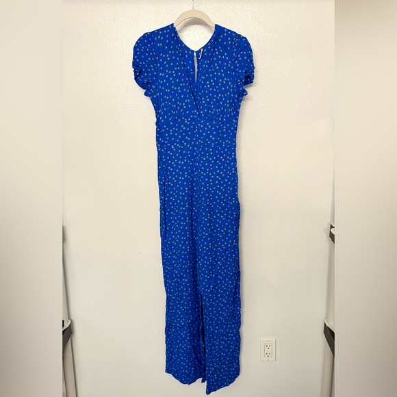 Free People Women’s Mia Short Sleeve Wide Leg Jumpsuit Blue Patterned Size 6 - Picture 2 of 8